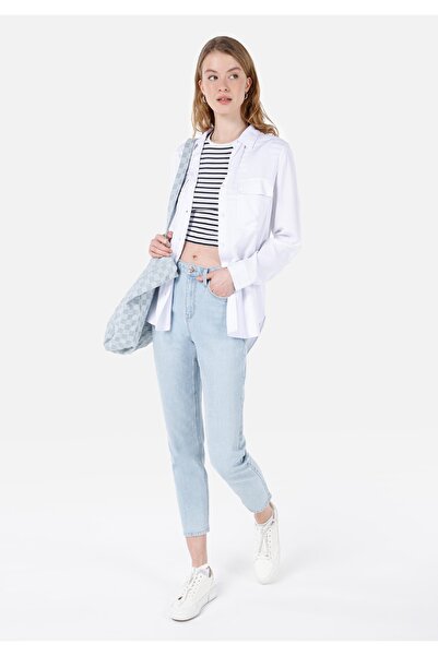 Colin's Regular Fit Shirt Neck Düz Kadın Beyaz Roll-Up Gömlek