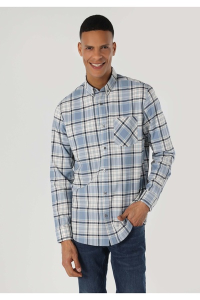Colin's Regular Fit Shirt Neck Ekoseli Erkek Mavi Uzun Kol Gömlek
