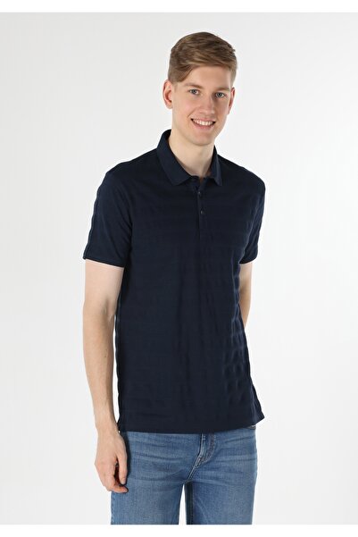 Colin's Regular Fit Polo Neck Jacquard Men's Navy Blue Short Sleeve T-Shirt