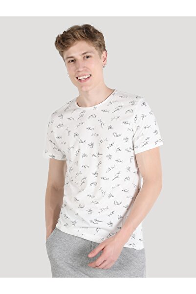 Colin's White Crew Neck Printed Men's Short Sleeve T-Shirt - Regular Fit