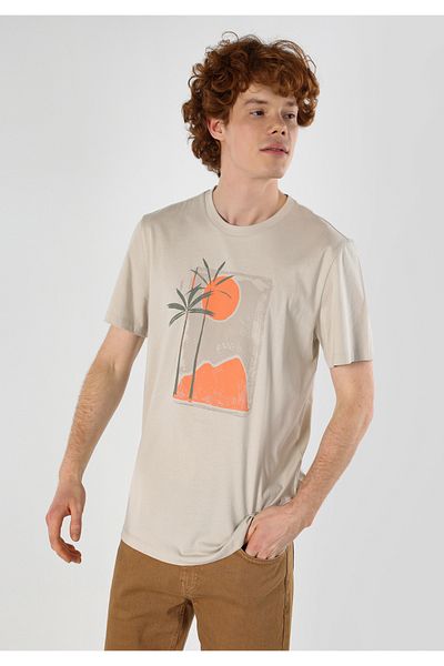 Colin's Regular Fit Round Neck Plain Men's Beige Short Sleeve T-Shirt
