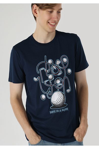 Colin's Regular Fit Round Neck Printed Men's Navy Blue Short Sleeve T-Shirt