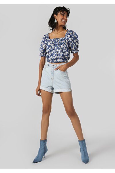 Colin's Slim Fit Baskılı Çok Renkli Kadın Kısa Kol Gömlek