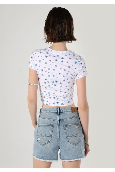Colin's Slim Fit Round Neck Printed Women's White Short Sleeve T-Shirt