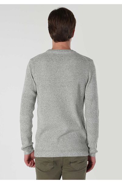 Colin's Slim Fit Round Neck Jacquard Men's Green Sweater