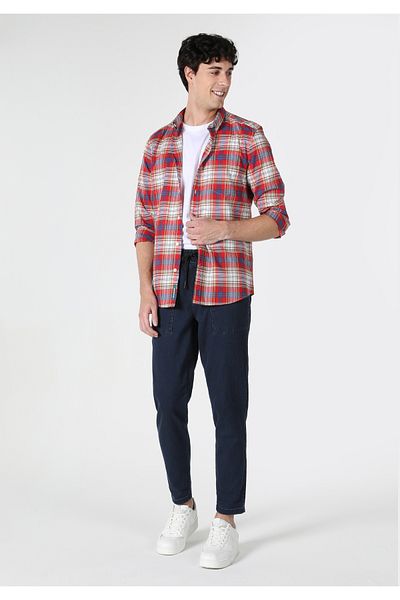 Colin's Slim Fit Shirt Neck Plaid Men's Multicolor Long Sleeve Shirt