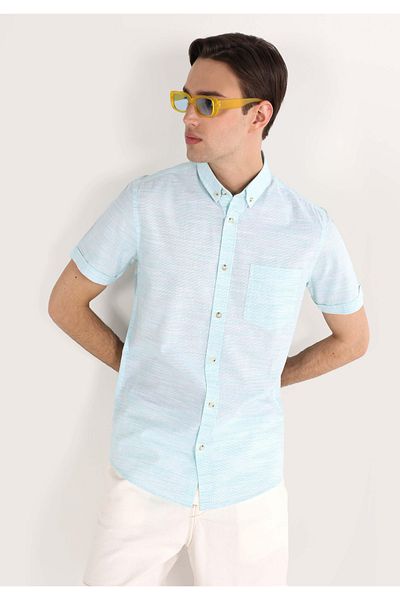 Colin's Green Slim Fit Men's Short Sleeve Shirt