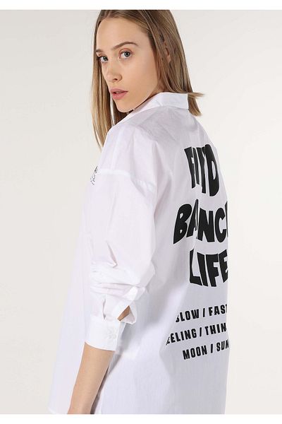 Colin's White Regular Fit Women's Shirt - Text Printed, Long Sleeve