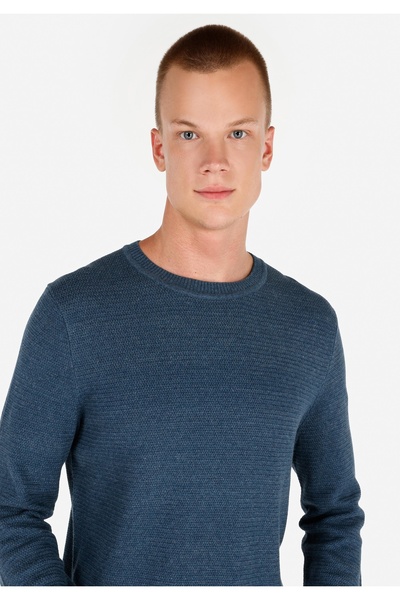 Colin's Regular Fit Yuvarlak Yaka Jakarlı Erkek Mavi Kazak