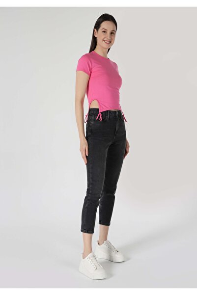 Colin's Slim Fit Yuvarlak Yaka Örme Düz Kadın Pembe Kısa Kol Tişört