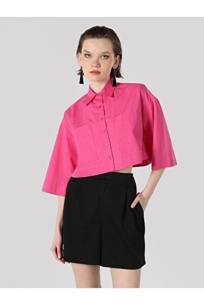 Colin's Relaxed Fit Shirt Neck Düz Kadın Pembe ¾ Kol Gömlek