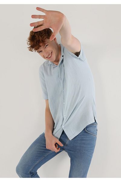 Colin's Men's - Blue Regular Fit Short Sleeve Shirt