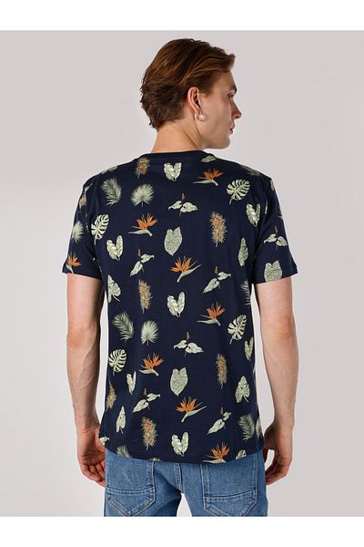 Colin's Regular Fit Round Neck Printed Men's Navy Blue Short Sleeve T-Shirt