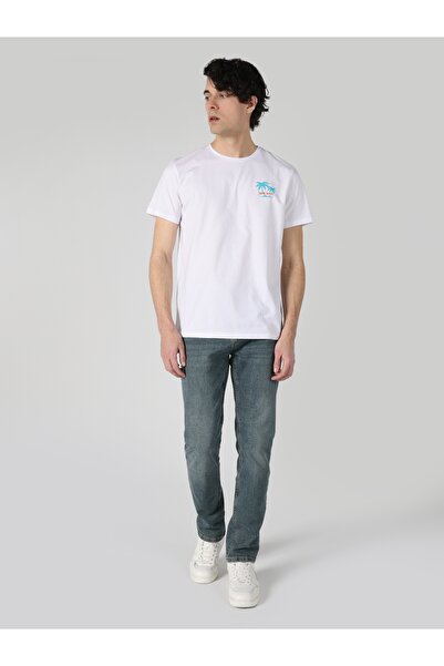Colin's Regular Fit Yuvarlak Yaka Baskılı Erkek Beyaz Kısa Kol Tişört