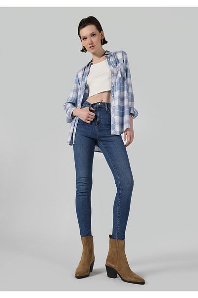 Colin's Skinny Fit High Waist Narrow Leg Zippered Women's Indigo Jean Trousers