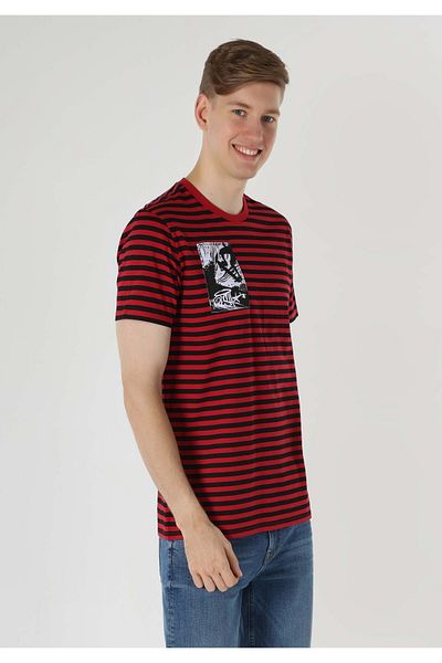 Colin's Men's Short Sleeve Striped Red T-Shirt - Crew Neck, Regular Fit