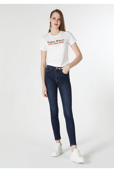 Colin's Slim Fit Round Neck Women's White Short Sleeve T-Shirt