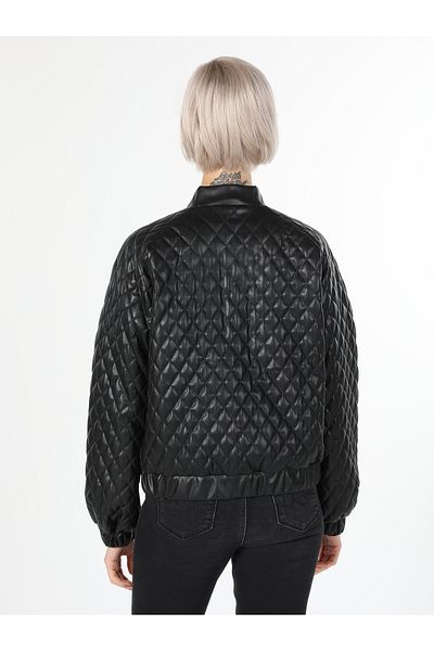 Colin's Black Faux Leather Regular Fit Women's Coat - Pu Cl 1060235