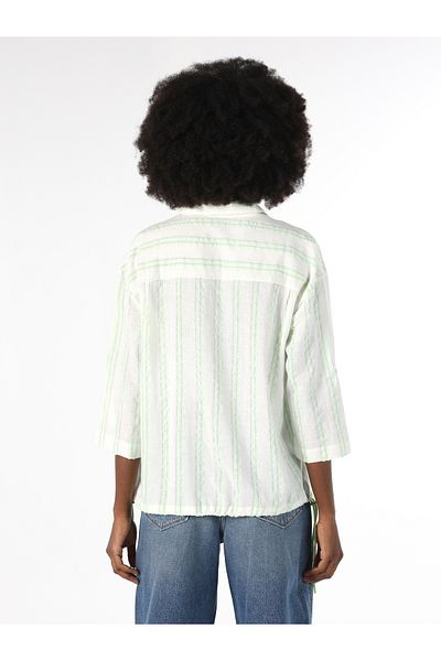 Colin's Regular Fit Shirt Neck Striped Women's Green Roll-Up Shirt