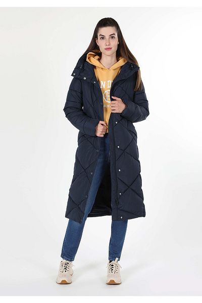 Colin's Regular Fit Hooded Zippered Lined Women's Navy Blue Coat
