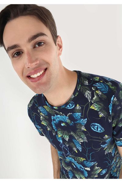 Colin's Regular Fit Round Neck Printed Men's Green Short Sleeve T-Shirt