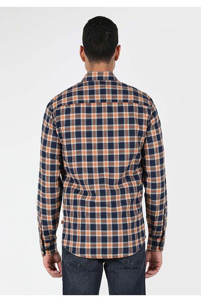 Colin's Slim Fit Shirt Neck Checkered Men's Navy Blue Long Sleeve Shirt