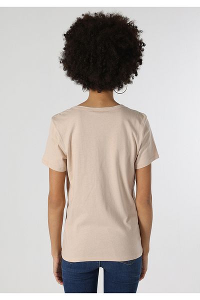 Colin's Regular Fit V-Neck Printed Women's Beige Short Sleeve T-Shirt