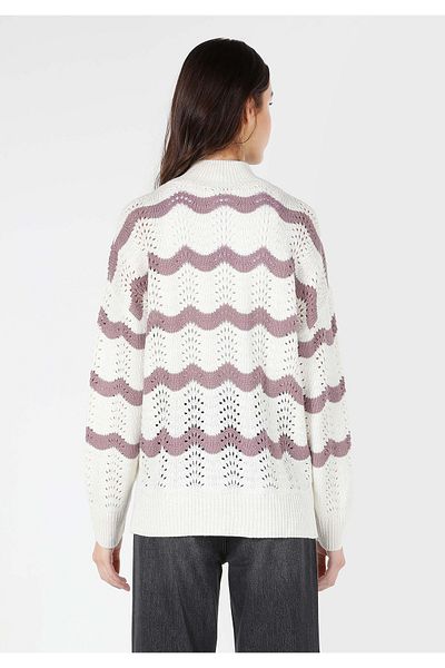 Colin's Regular Fit Half Turtleneck Striped Women's White Sweater