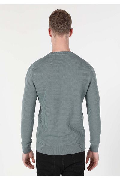 Colin's Regular Fit Round Neck Jacquard Men's Green Sweater