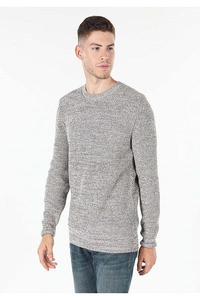 Colin's Slim Fit Round Neck Jacquard Men's Beige Sweater