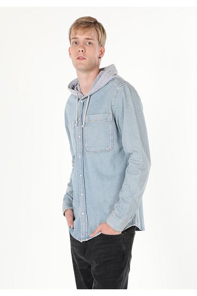Colin's Oversize Fit Classic Collar Plain Men's Light Blue Long Sleeve Shirt