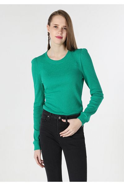 Colin's Slim Fit Round Neck Plain Women's Green Long Sleeve T-Shirt