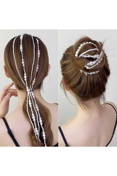 GÜLPEŞE Long Pearl Dangle Hair Accessory