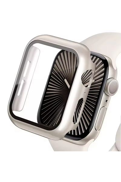 GREGOSS Apple Watch Series 7 8 9 Compatible 45 mm Full Protection Glass + Case Hard Silicone Case