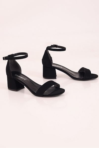 SHOESSHOPS Matte Black Single Strap Women's Heeled Shoes Sandals
