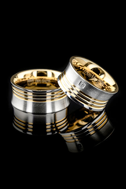 Kaya The Third Love Me Marka 12mm 1.kalite Altın Beyaz 2 Renk Muhteşem Çelik Alyans Yüzük Lm-015g