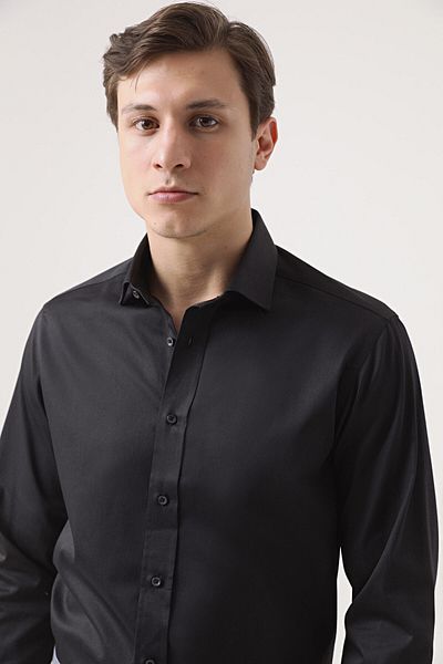 D'S Damat Ds Damat Regular Fit Black Plain Shirt
