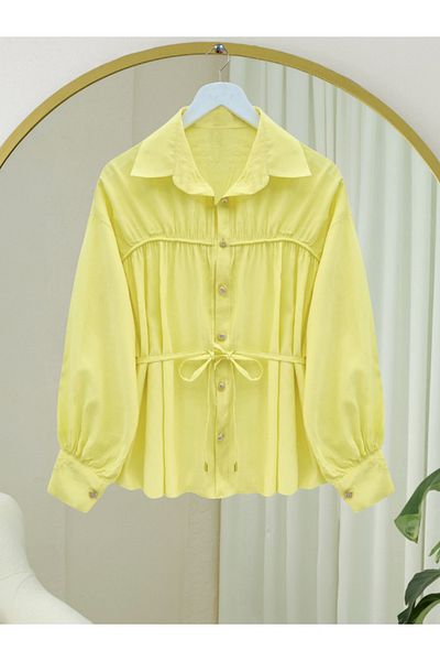 Modamorfo Robadan Gathered Waist Lace-Up Shirt - Yellow