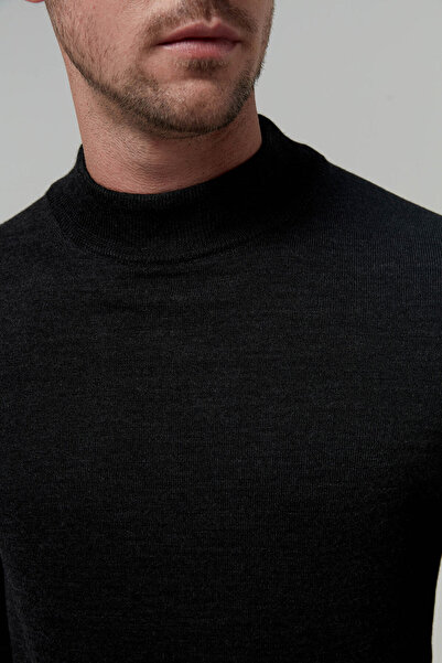 D'S Damat Ds Damat Regular Fit Anthracite Plain Knitted Wool Blended Sweater