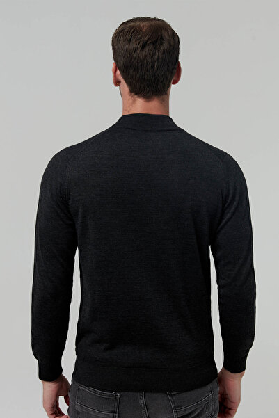 D'S Damat Ds Damat Regular Fit Anthracite Plain Knitted Wool Blended Sweater