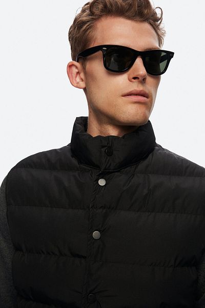 Twn Slim Fit Black Plain Vest Coat