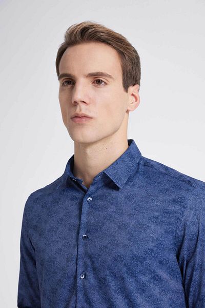 Twn Slim Fit Indigo Printed Shirt