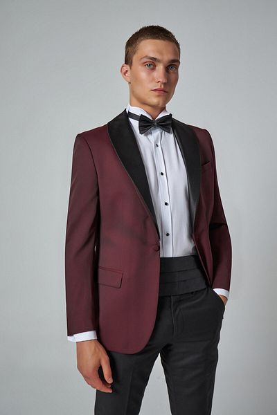 D'S Damat Ds Groom Slim Fit Burgundy Patterned Groom & Tuxedo Suit