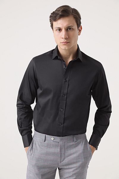 D'S Damat Ds Damat Regular Fit Black Plain Shirt