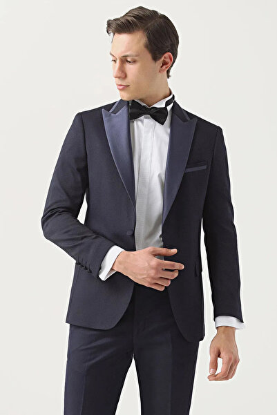D'S Damat Ds Damat Slim Fit Lacivert Armürlü Damatlık & Smokin Takim Elbise