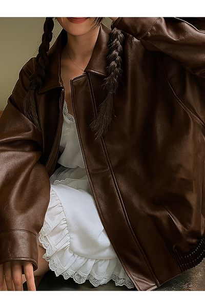 çerme Vintage Women's Oversize Leather Jacket