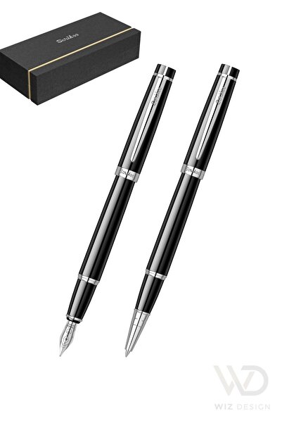 Scrikss WizDesign 38 Dolmakalem + Roller Kalem Set Siyah Krom Özel Hediyelik ...
