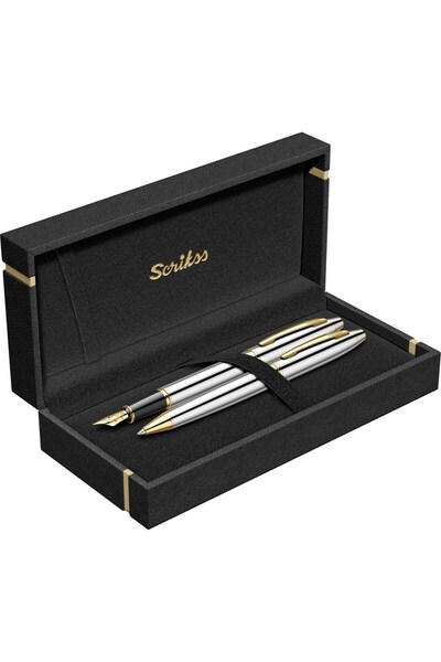 Scrikss WizDesign 35 DOLMAKALEM + TÜKENMEZKALEM SET GOLD KROM (ÖMÜR BOYU GARA...