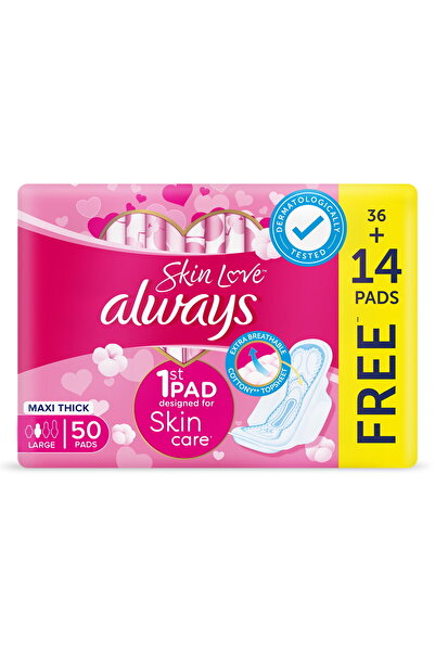 Always Cotton Skin Love Large Thick Sanitary Pads, 50pcs – Full Coverage Comfort