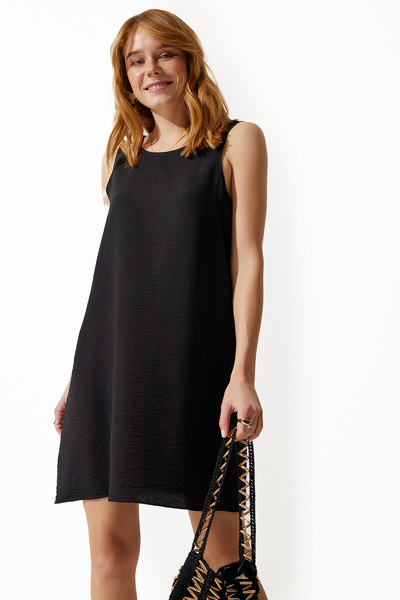 Lovelyİstanbul Αμάνικο Λινό Φόρεμα Βισκόζης LJH0001 ΜΑΥΡΟ